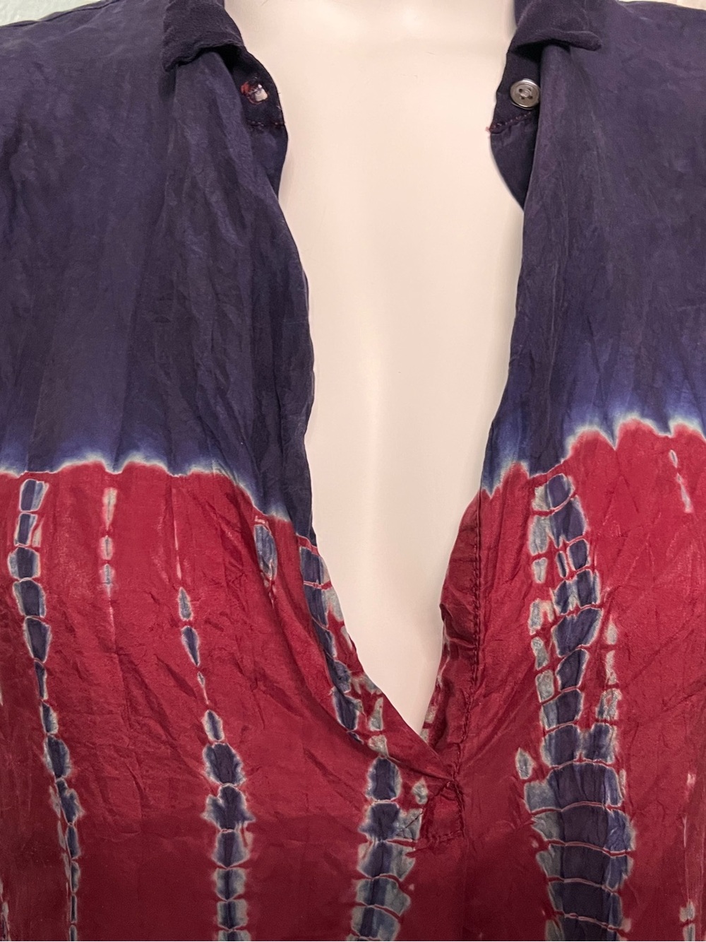 Silk Tie-Dye Long Sleeve Women's Top in Maroon and Navy - Picture 2 of 5